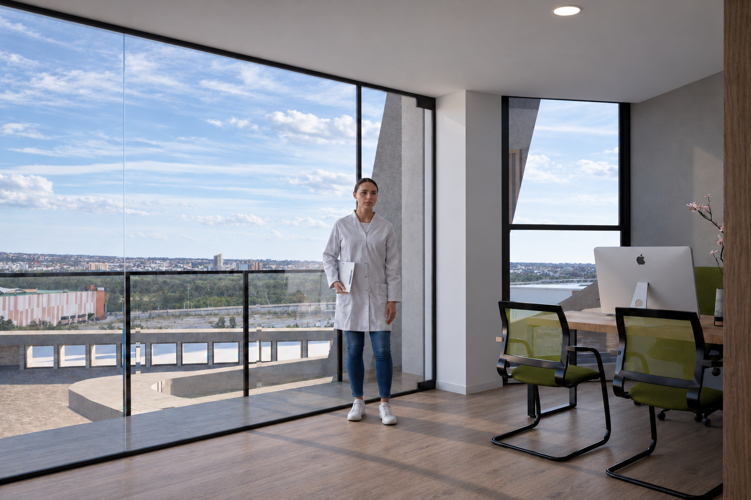 Imagen comercial ilustrativa de interior Premium con terraza privada y vistas al entorno